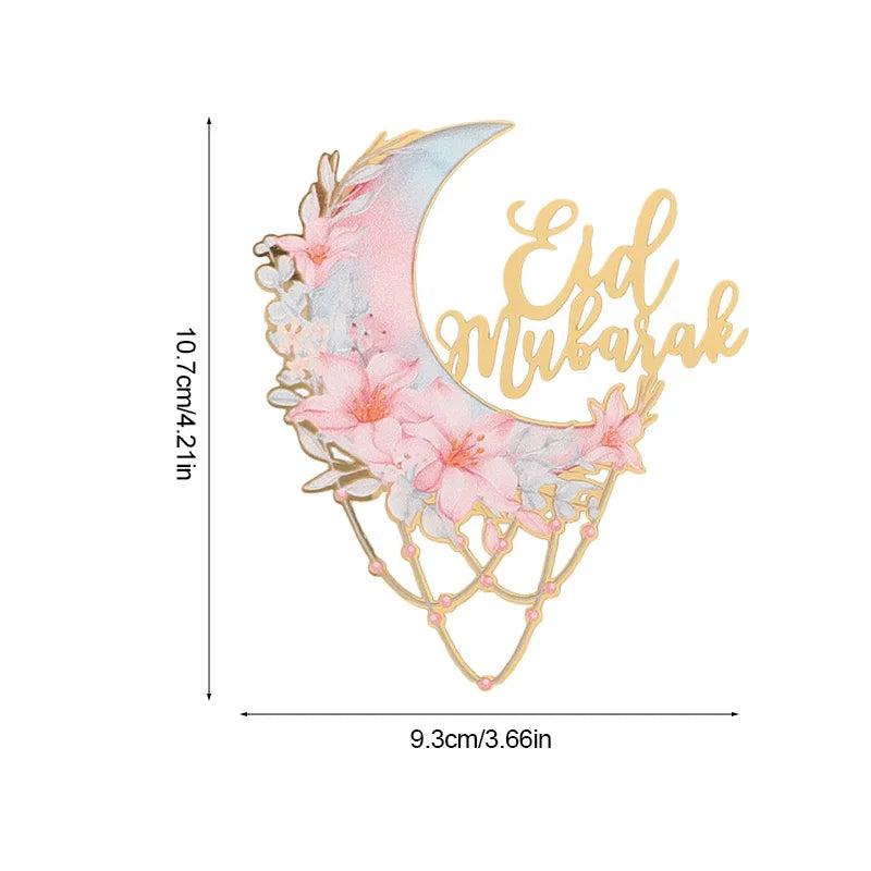 2025 Eid Mubarak Acrylic Cake Topper Moon Flower Cake DIY Decoration Islamic Muslim Festival Party Supplies Eid Ramadan Gift