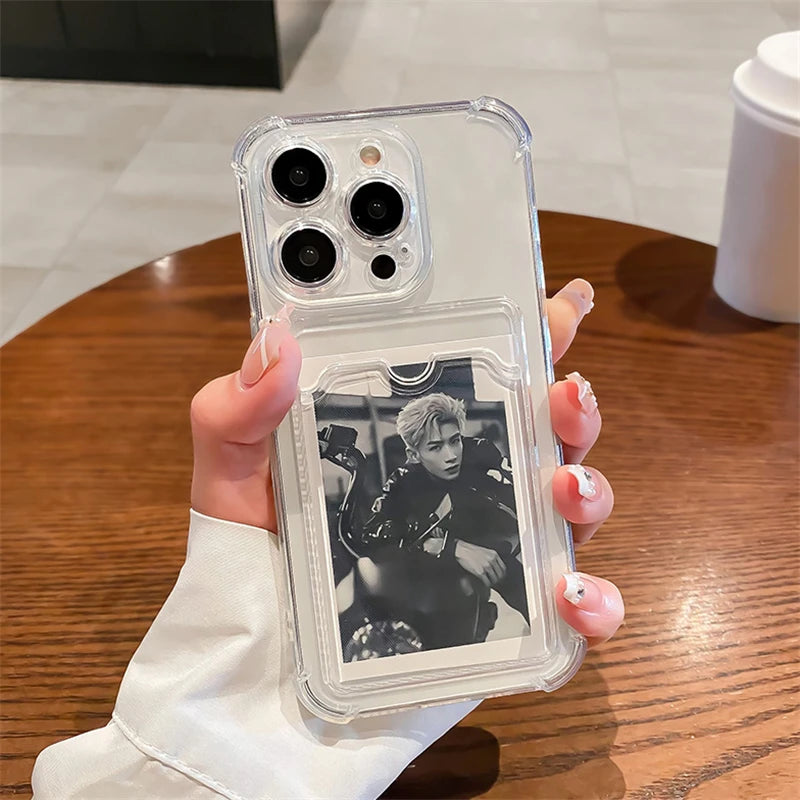 Transparente Kartensteckplatz-Taschenhalterhülle für iPhone 16 15 14 13 12 11 Pro Max Mini X XR 7 8 Plus Klare Brieftasche Stoßfeste Softcover