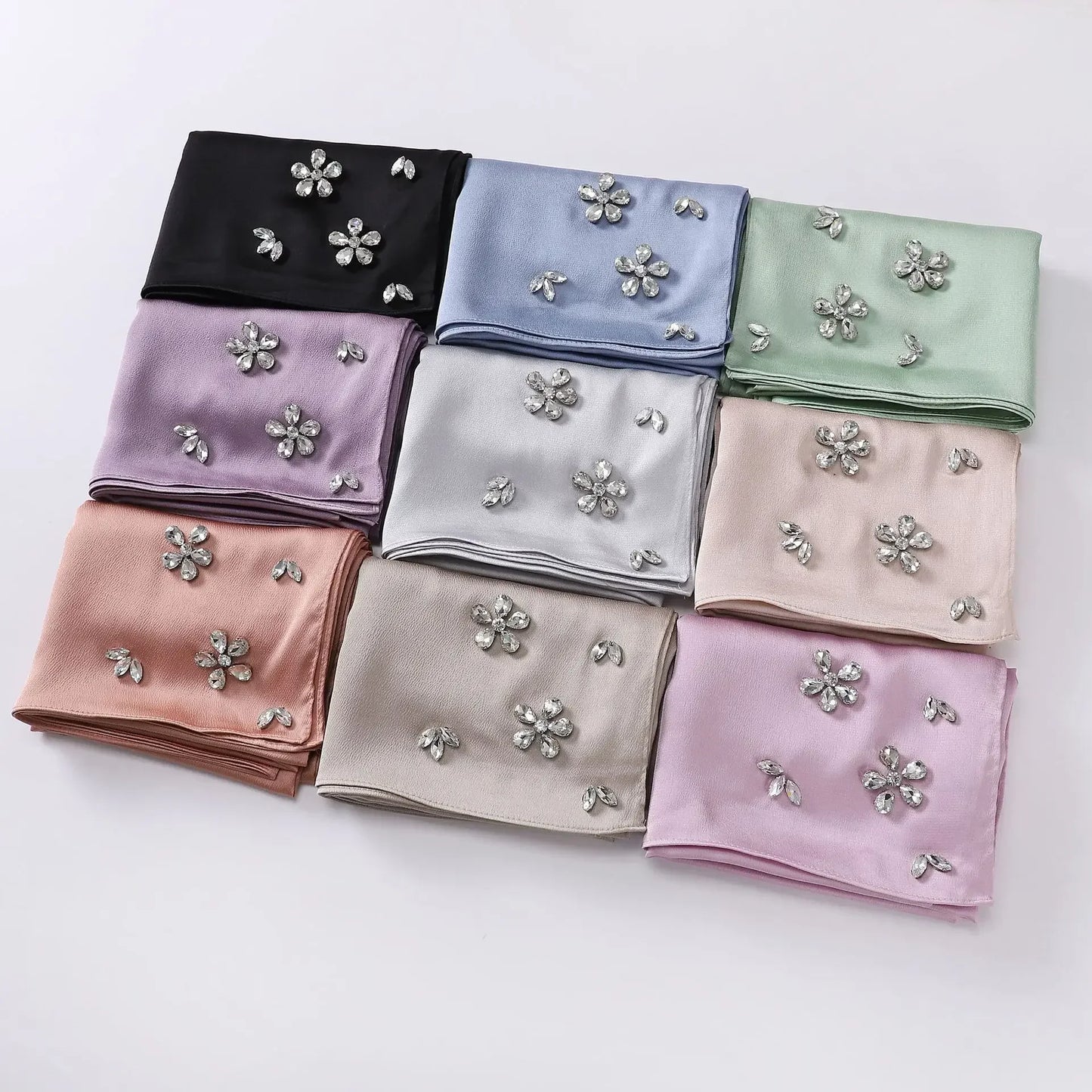 New Designers Diamonds Satin Hijab Chiffon Scarf Women Luxury Silk Scarves Woman Turban Silk Scarfs for Women Bandana Headband