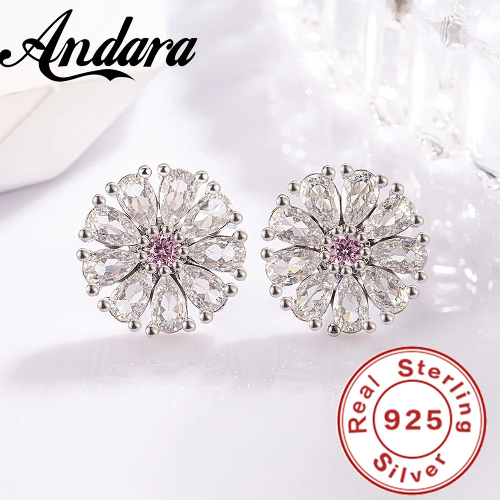 Original 925 Sterling Silver Sunflower Zircon Pendant Bracelet Necklace Women's Sterling Silver Jewelry Set Wedding Gift