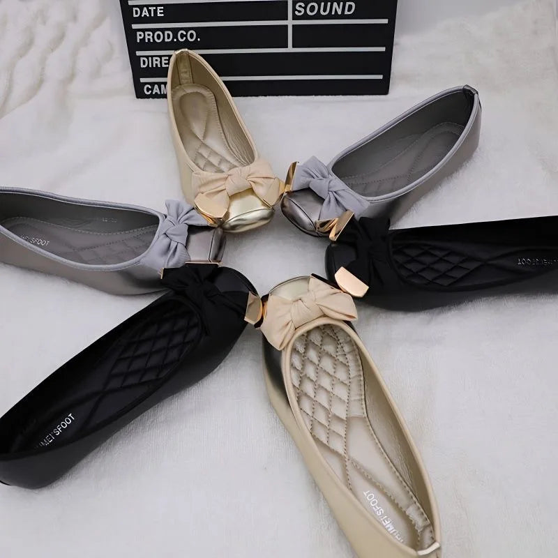 Spring Summer Shoes Women Ballet Flats Sweet Flat Bowknot Laides Brand Shoes Plus Size 41 Black Gold D069
