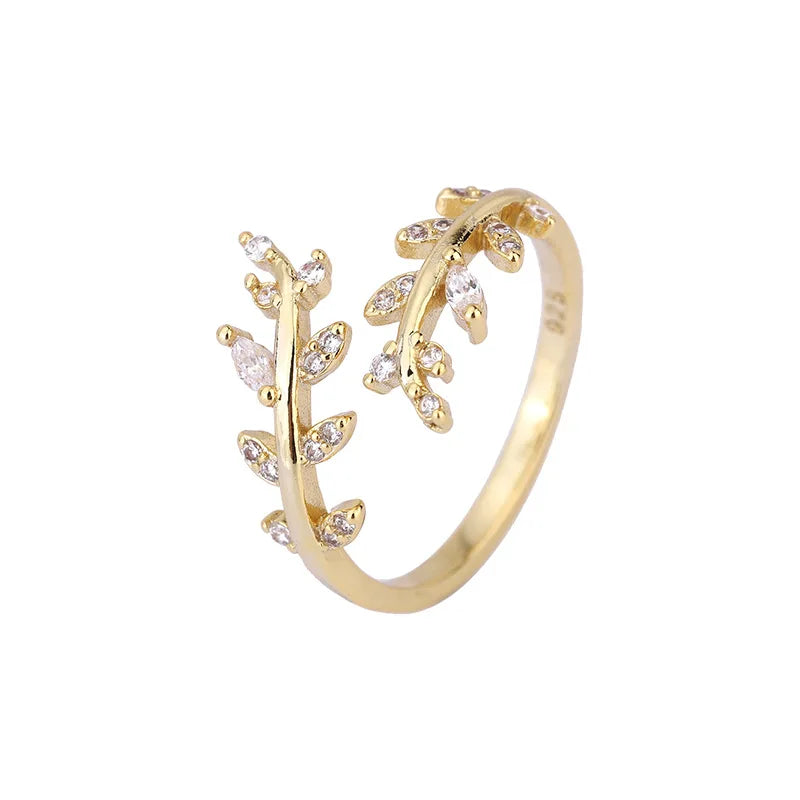 925 Sterling Silver Gold Adjustable Branch Zircon Women's Ring Fine Jewelry Wholesale Offers With