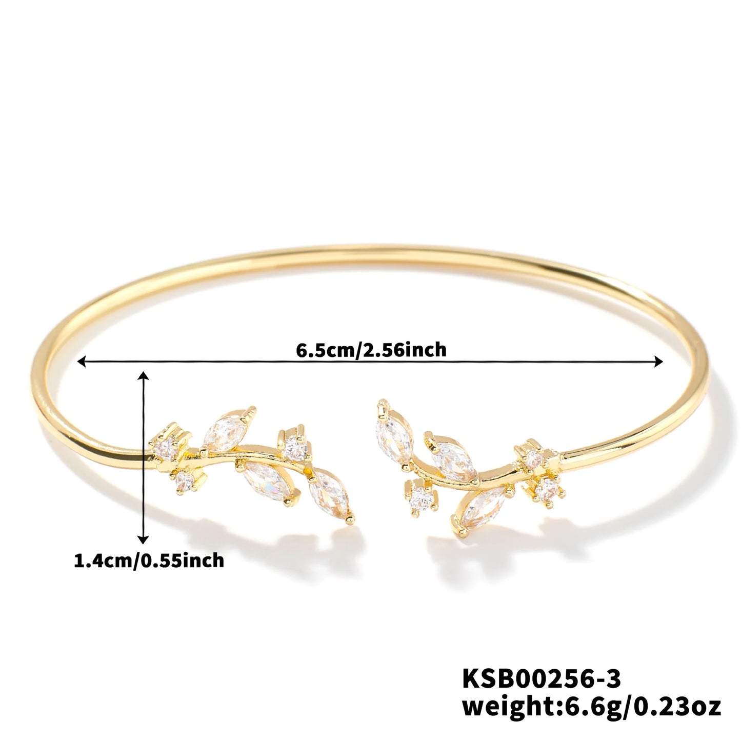 ZAKOL Simple Leaf Zircon Open Bracelet Gold Color Stainless Steel Cuff Bracelet Pulseira Feminin Tiny Hand Jewelry