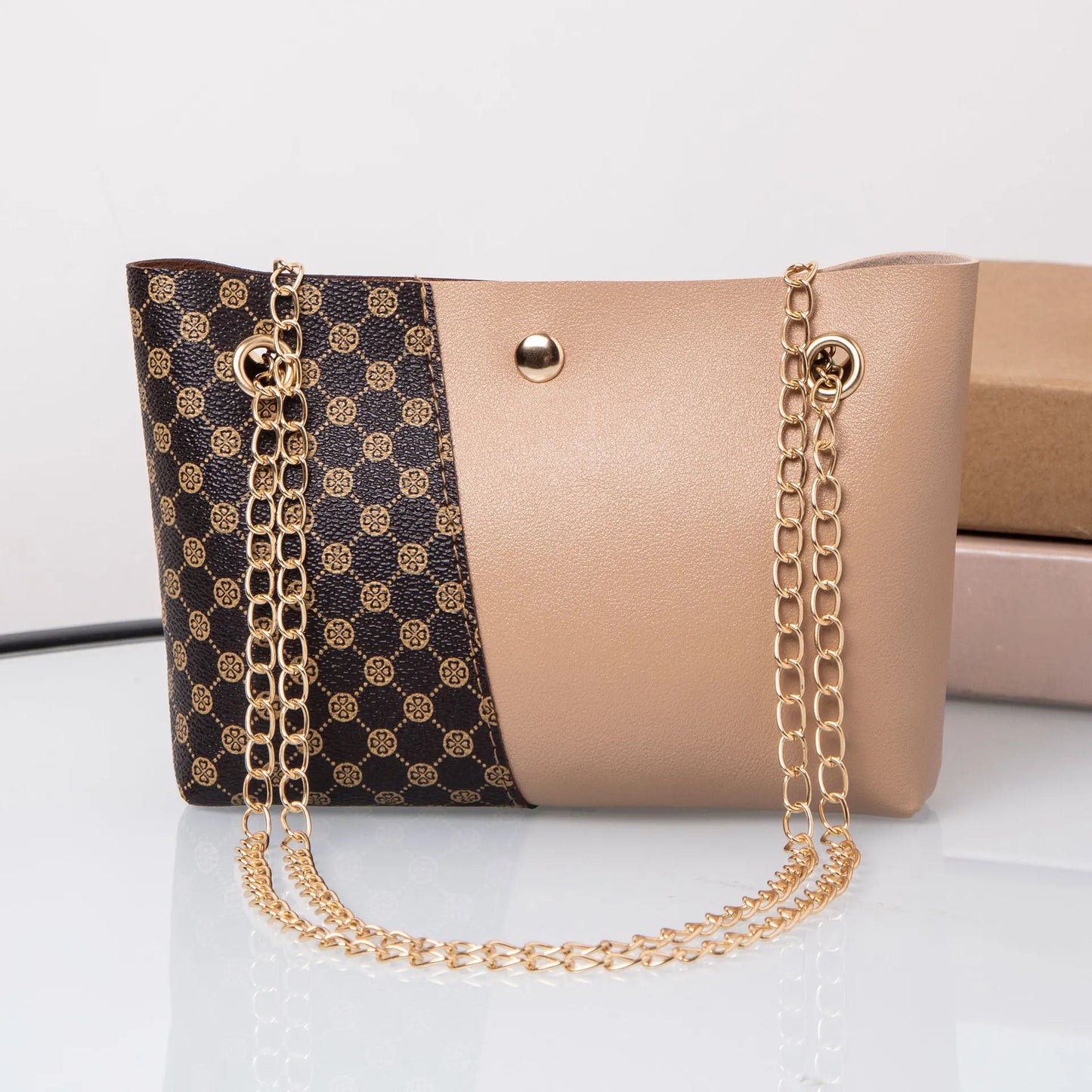 Bag new trendy fashion polka dot printing chain bucket bag one shoulder bag one piece delivery
