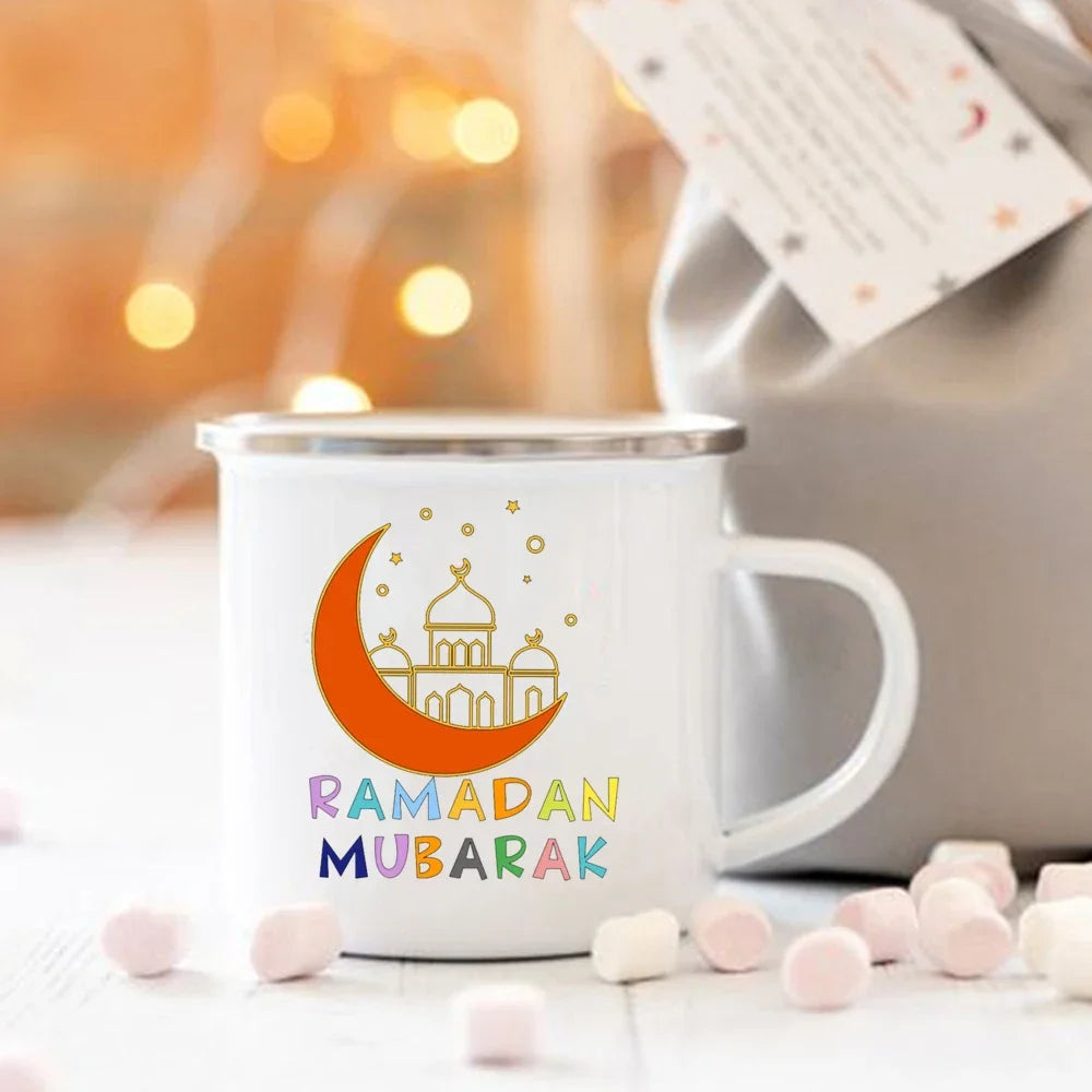 Eid Mubarak Moon Print Creative Coffee Cup Eid Ramadan Party Decor Drinks Wine Juice Cocoa Cups Islamic Muslim Enamel Mugs Gifts