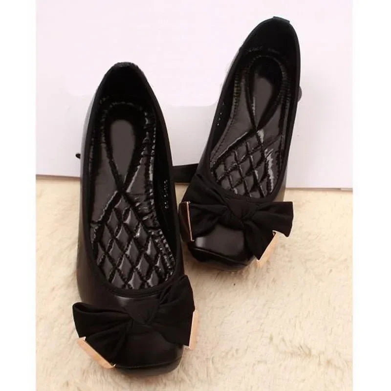 Spring Summer Shoes Women Ballet Flats Sweet Flat Bowknot Laides Brand Shoes Plus Size 41 Black Gold D069