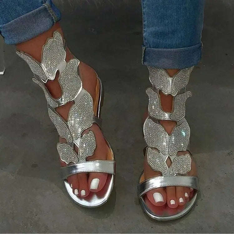 Summer Fashion Sandals for Women Plus Size Butterfly Crystal Gladiator Sandals Comfortable Open Toe Shoes Woman Sandalias
