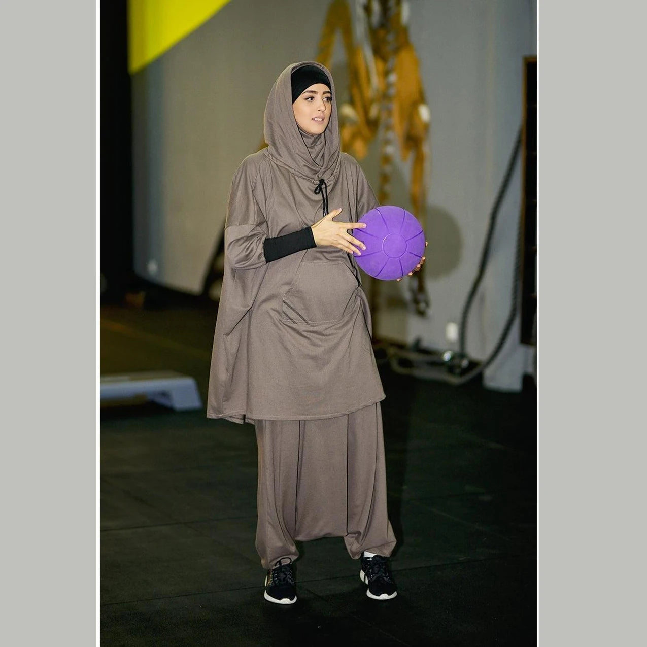Women's Hooded Sports Suit Muslim Hijab Dress Eid Prayer Wear Jilbab Abaya Long Khimar Full Cover Soft Stretch Large Robe