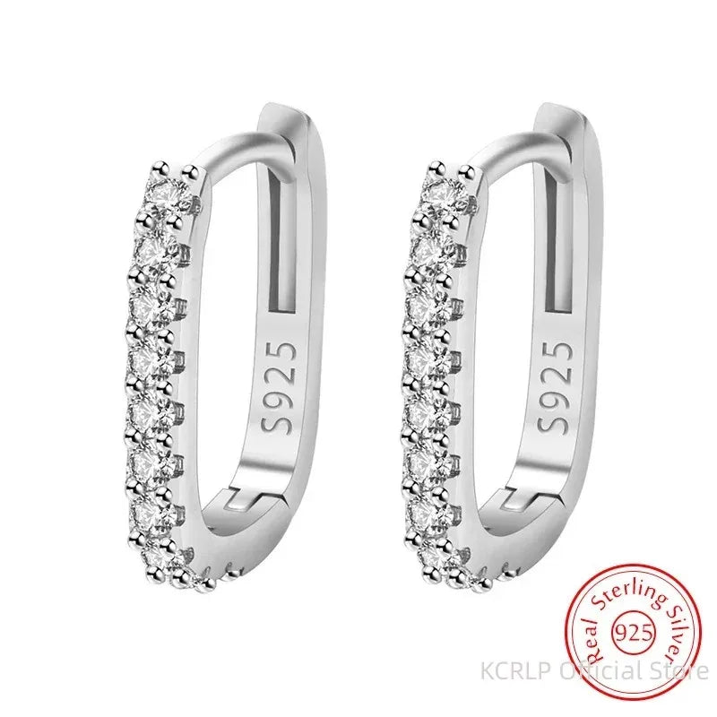 High-quality 925 Sterling Silver Crystal Fashion Circle Hoop Earrings for Woman Wedding Party Gift Street Versatile Jewelry