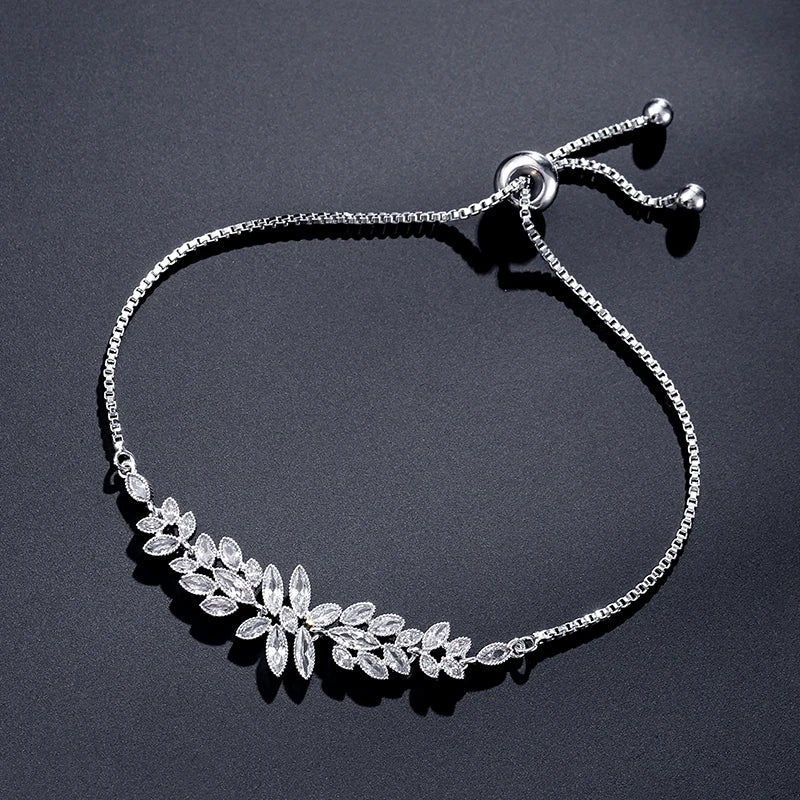 Exquisite Leaf Marquise Zircon Adjustable Bracelet for Women Cubic Zirconia Charm Bracelet Jewelry Gifts