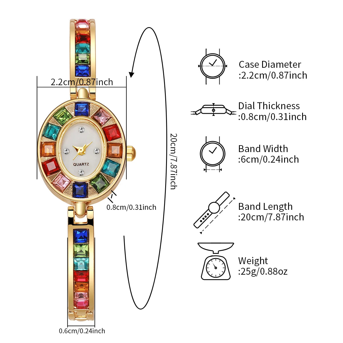 2PC Women's Retro Style Quartz Watch Elegant Ladies' Style Colorful Diamond Set Dial Trendy New Watch With Bracelet Holiday Gift