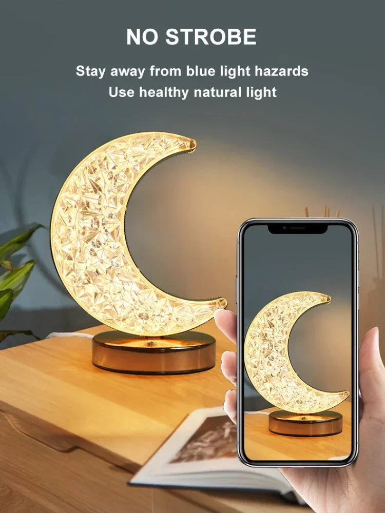 Crystal Touch Dimming Night Light Girls Room Home Decor Aesthetics USB Bedside LED Ambient Table 3d Moon Lamp