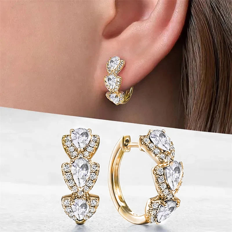 Huitan Luxury Trendy Blue Cubic Zirconia Hoop Earrings Party Elegant Accessories for Women Anniversary Gift New Jewelry