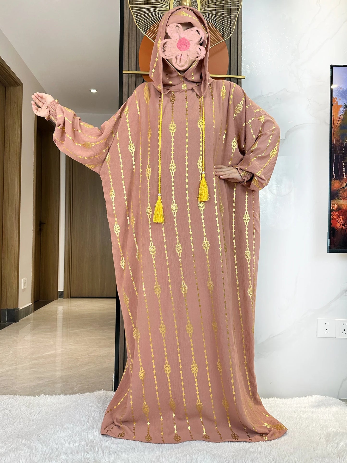 New Cotton Ramadan Muslim Two-Hat Abaya Dubai Turkey Islam Prayer Clothes Gold Dust Dress Islam Women Dress Kaftan