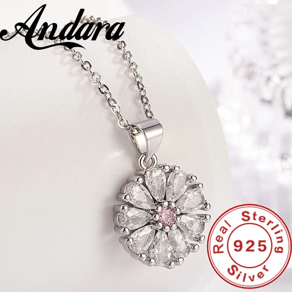Original 925 Sterling Silver Sunflower Zircon Pendant Bracelet Necklace Women's Sterling Silver Jewelry Set Wedding Gift