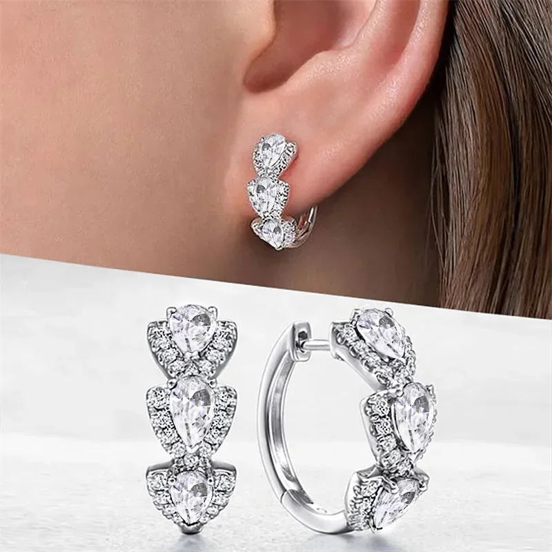 Huitan Luxury Trendy Blue Cubic Zirconia Hoop Earrings Party Elegant Accessories for Women Anniversary Gift New Jewelry