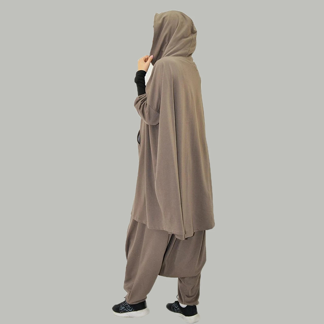 Women's Hooded Sports Suit Muslim Hijab Dress Eid Prayer Wear Jilbab Abaya Long Khimar Full Cover Soft Stretch Large Robe