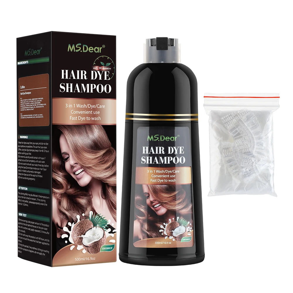 500ml Instant Black Dye Shampoo Black Brown Hair Coloring Natural Herbal Ginseng Hair Repair Shampoo Grey White Hair Dyed Black