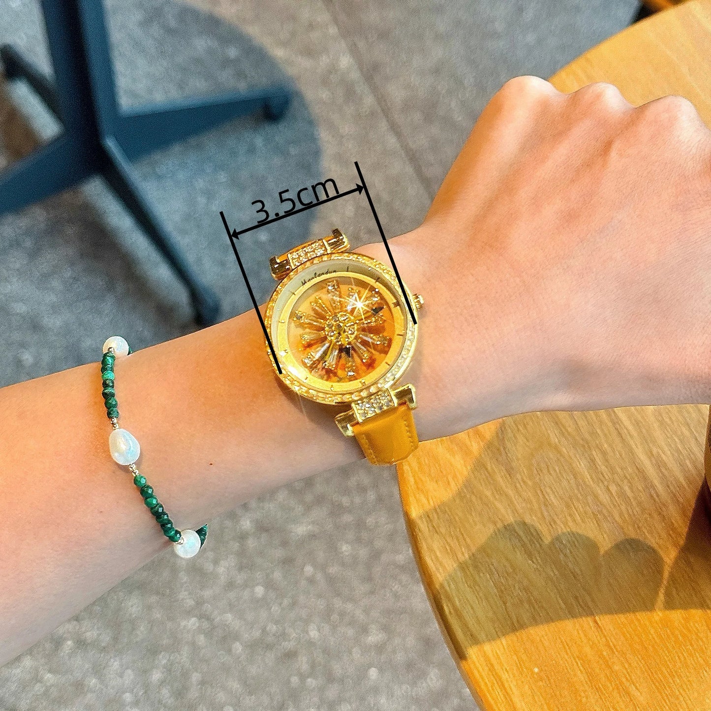 Fashionable Women's Watch With Transparent Back, Diamond Inlaid, Rotating Galaxy Dial, Sunflower Design Waterproof Quartz Watch