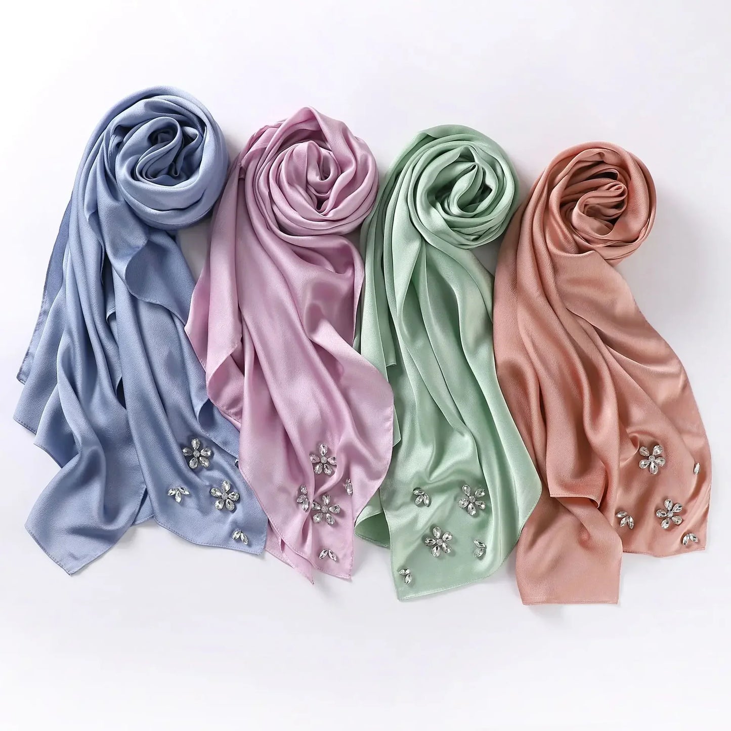 New Designers Diamonds Satin Hijab Chiffon Scarf Women Luxury Silk Scarves Woman Turban Silk Scarfs for Women Bandana Headband