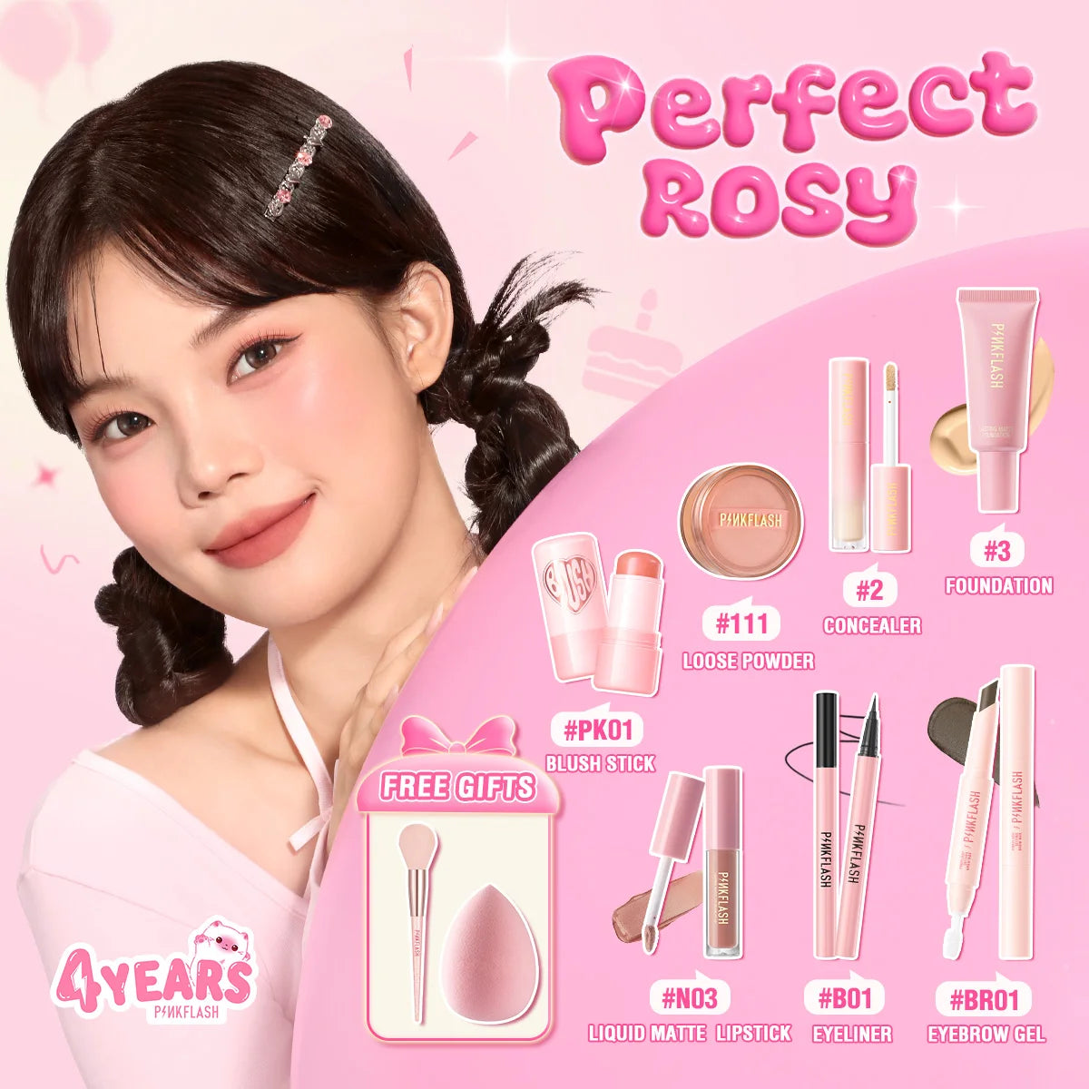 PINKFLASH Makeup Set Include Liquid Foundation Face Concealer Matte Lipstick Black Mascara Eyeliner Cosmetic Kit