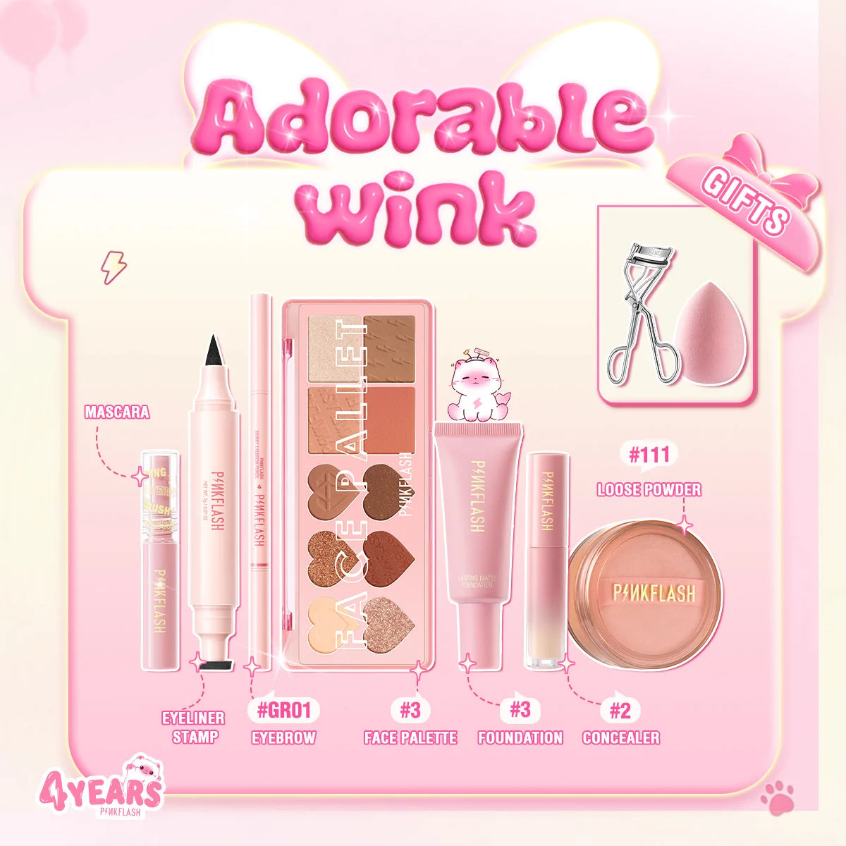PINKFLASH Makeup Set Include Liquid Foundation Face Concealer Matte Lipstick Black Mascara Eyeliner Cosmetic Kit