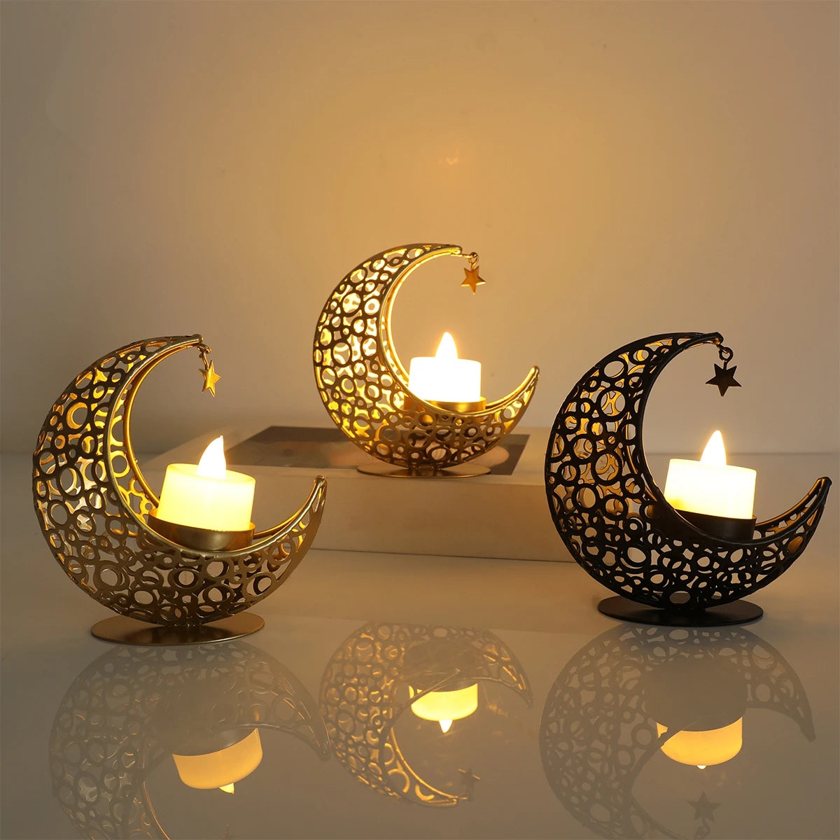 Ramadan Decoration Moon Candlestick EID Mubarak Decor For Home Candle Hold Ramadan Kareem Islamic Muslim Party Eid Al-Fitr Gifts
