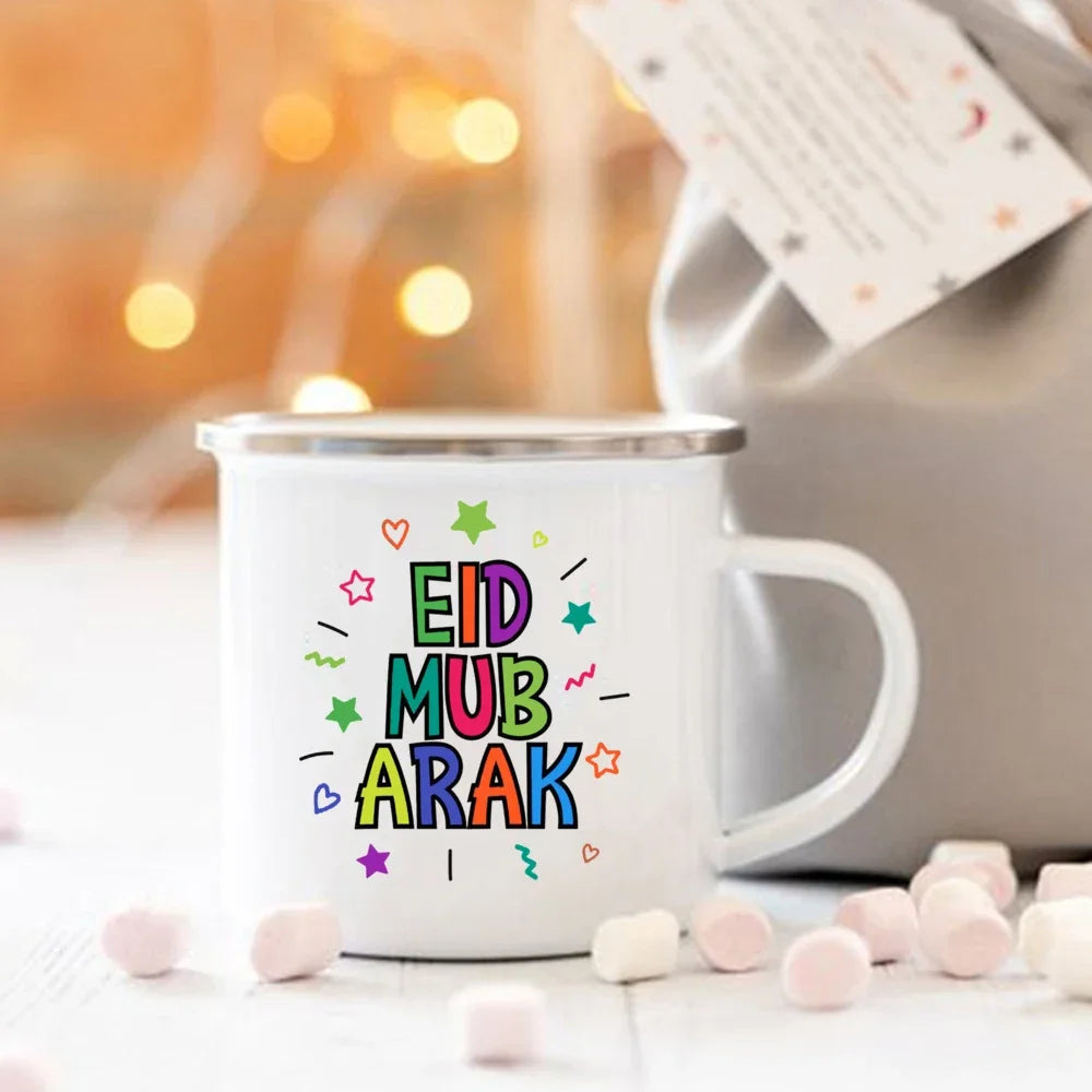 Eid Mubarak Moon Print Creative Coffee Cup Eid Ramadan Party Decor Drinks Wine Juice Cocoa Cups Islamic Muslim Enamel Mugs Gifts