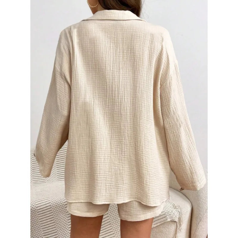 Solid Color Casual Loose Short Pants Sets For Women 2025 Elegant Summer Women's Two Pieces Suit Full Set Female Outfit Clothes