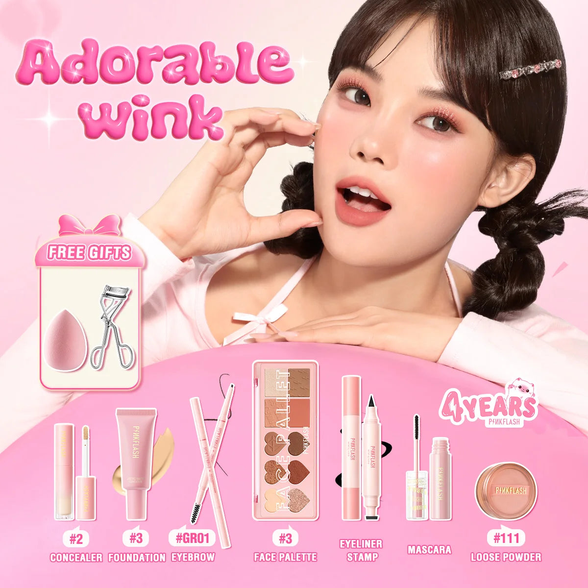 PINKFLASH Makeup Set Include Liquid Foundation Face Concealer Matte Lipstick Black Mascara Eyeliner Cosmetic Kit
