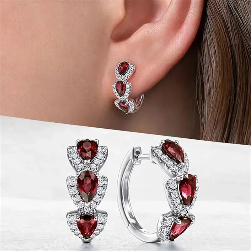 Huitan Luxury Trendy Blue Cubic Zirconia Hoop Earrings Party Elegant Accessories for Women Anniversary Gift New Jewelry