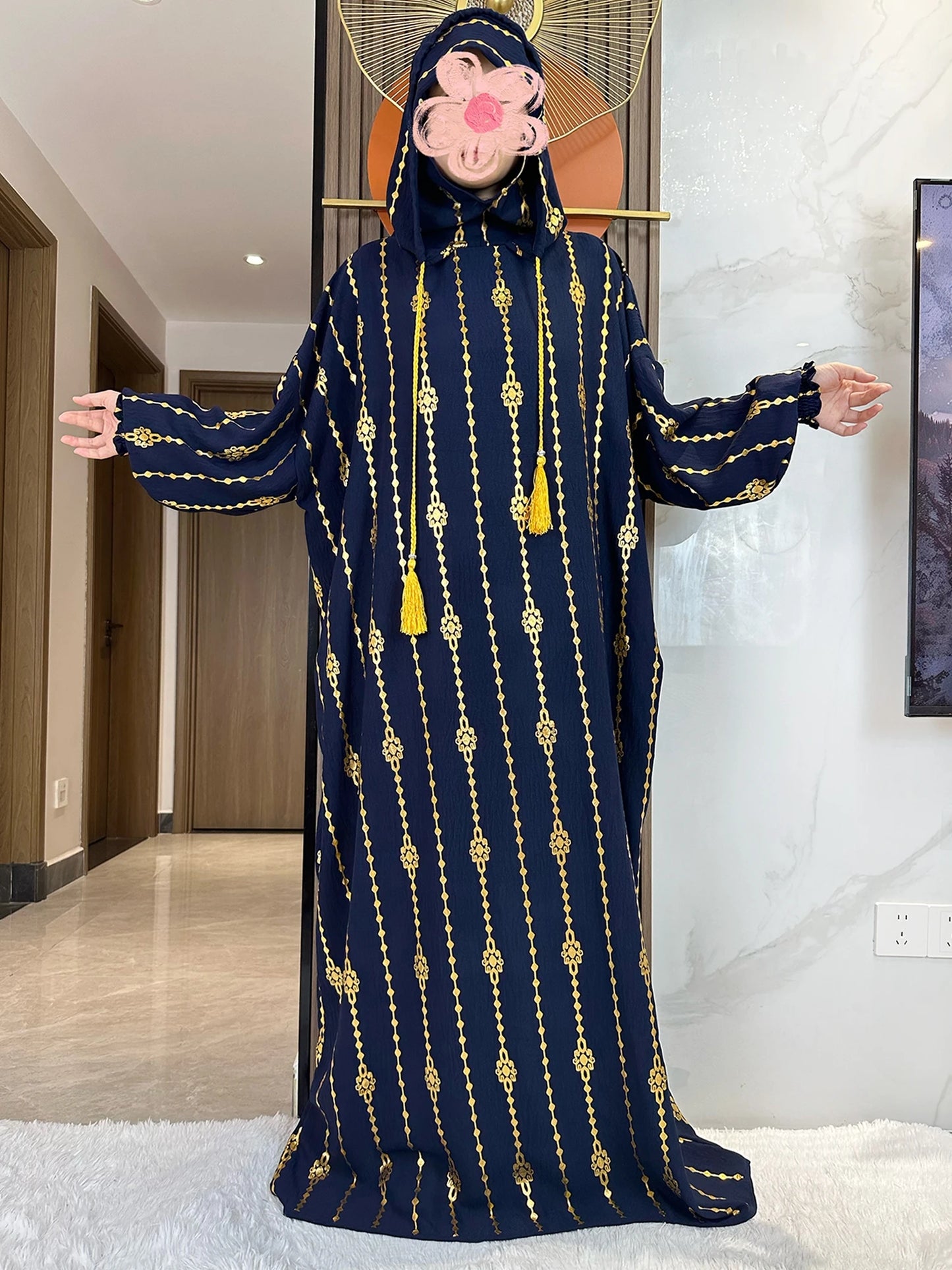 New Cotton Ramadan Muslim Two-Hat Abaya Dubai Turkey Islam Prayer Clothes Gold Dust Dress Islam Women Dress Kaftan