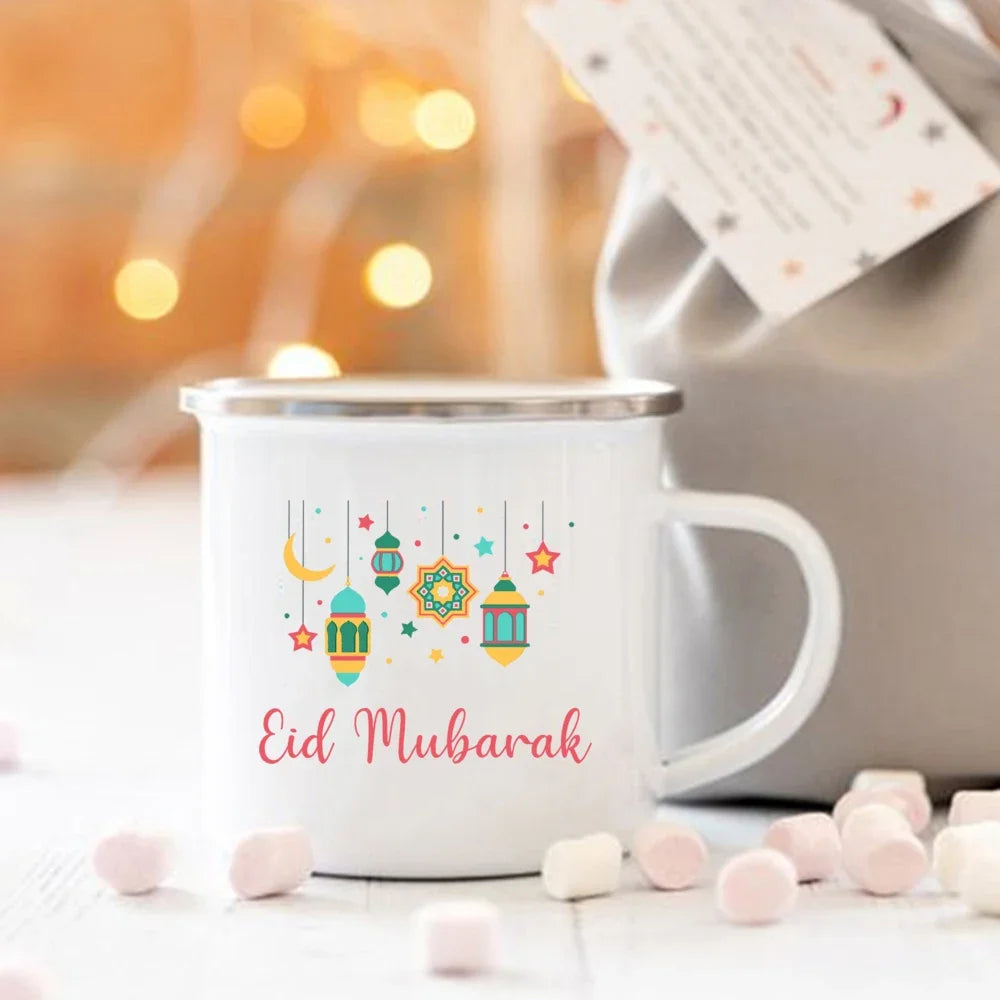 Eid Mubarak Moon Print Creative Coffee Cup Eid Ramadan Party Decor Drinks Wine Juice Cocoa Cups Islamic Muslim Enamel Mugs Gifts