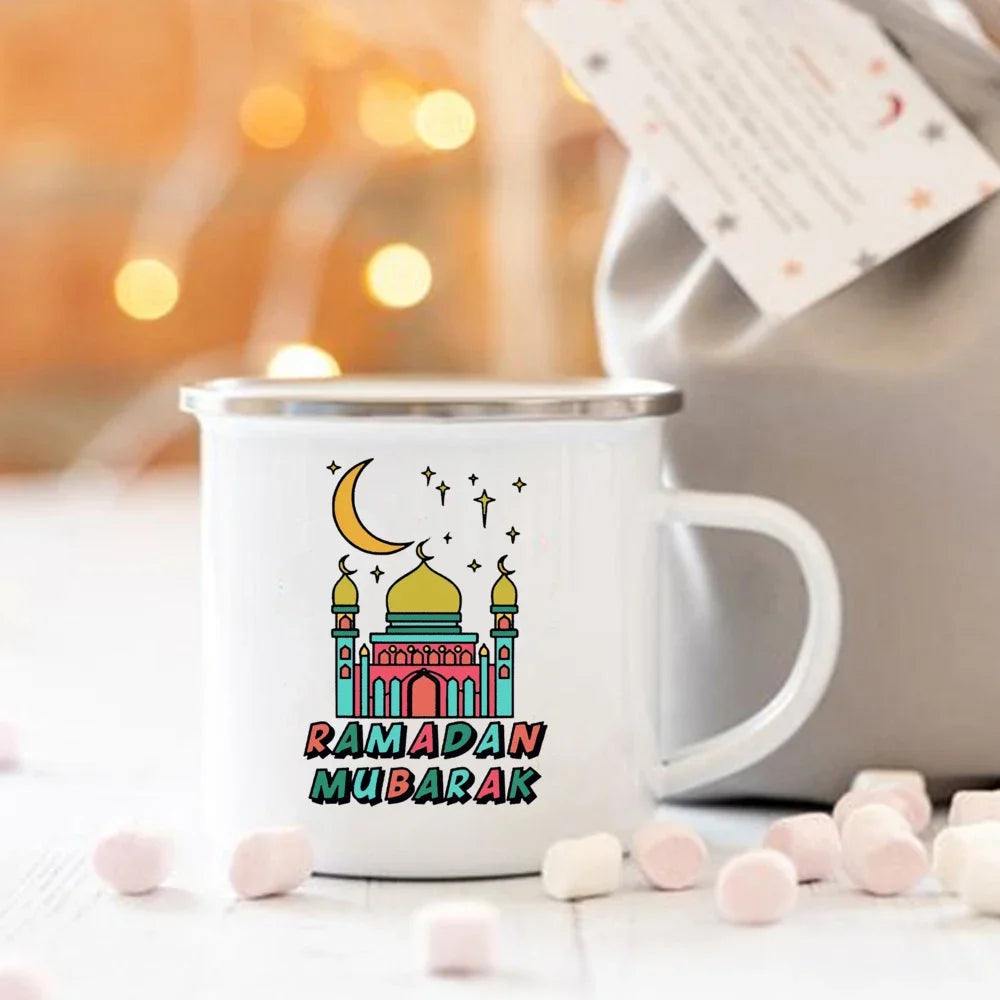 Eid Mubarak Moon Print Creative Coffee Cup Eid Ramadan Party Decor Drinks Wine Juice Cocoa Cups Islamic Muslim Enamel Mugs Gifts