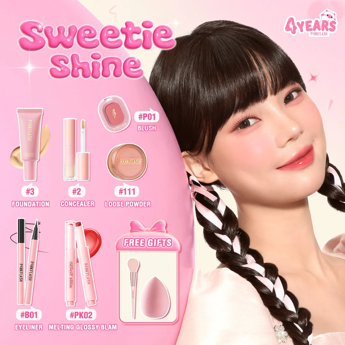 PINKFLASH Makeup Set Include Liquid Foundation Face Concealer Matte Lipstick Black Mascara Eyeliner Cosmetic Kit