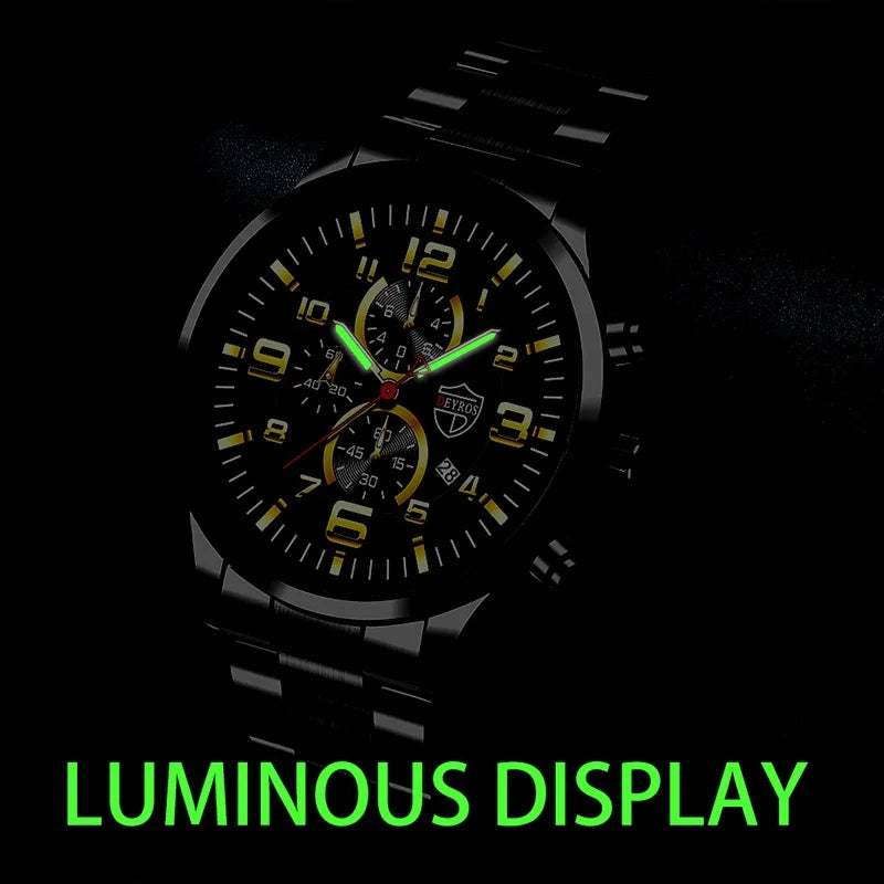 Brand Men's Watches Luxury Stainless Steel Quartz Watch Man Leather Calendar Sports Wristwatch Luminous Clock reloj hombre
