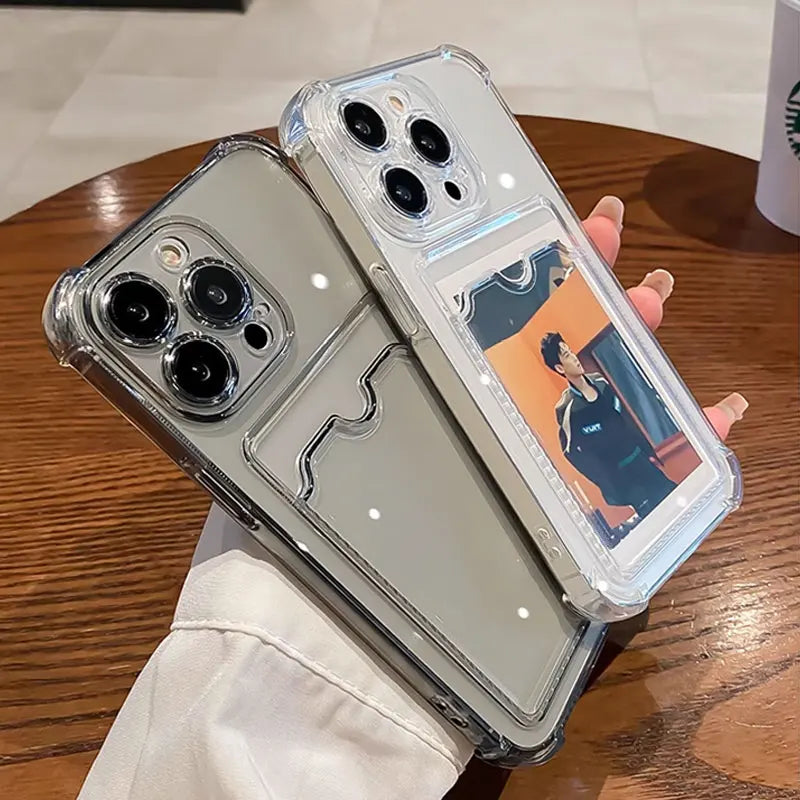 Transparente Kartensteckplatz-Taschenhalterhülle für iPhone 16 15 14 13 12 11 Pro Max Mini X XR 7 8 Plus Klare Brieftasche Stoßfeste Softcover
