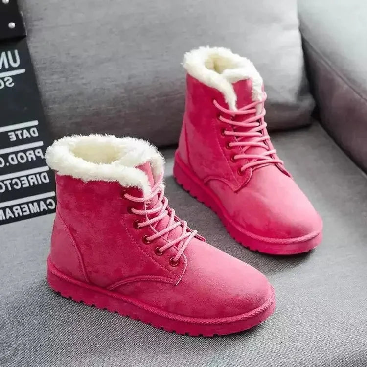 Warm Short Snow Boots Women's Lace-Up Flat Heel Korean Style Trendy Cotton Shoes Student Home Direct Supply Autumn Winter