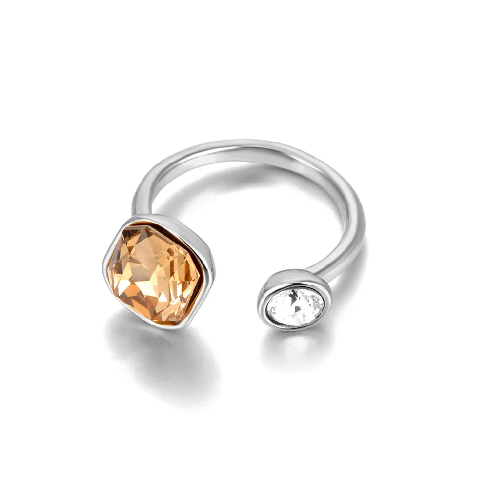 Stainless Steel Trendy Cubic Zirconia Open Adjustable Rings for Women 18K Gold Plated Waterproof Jewelry