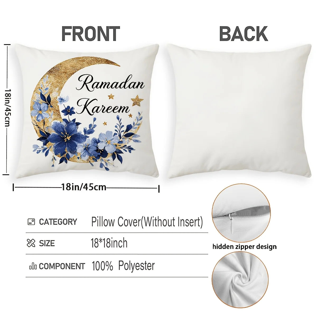 Eid Mubarak Ramadan Golden Moon Ethnic Print Pillowcase Polyester Cushion Cover Decorative for Home Bedroom