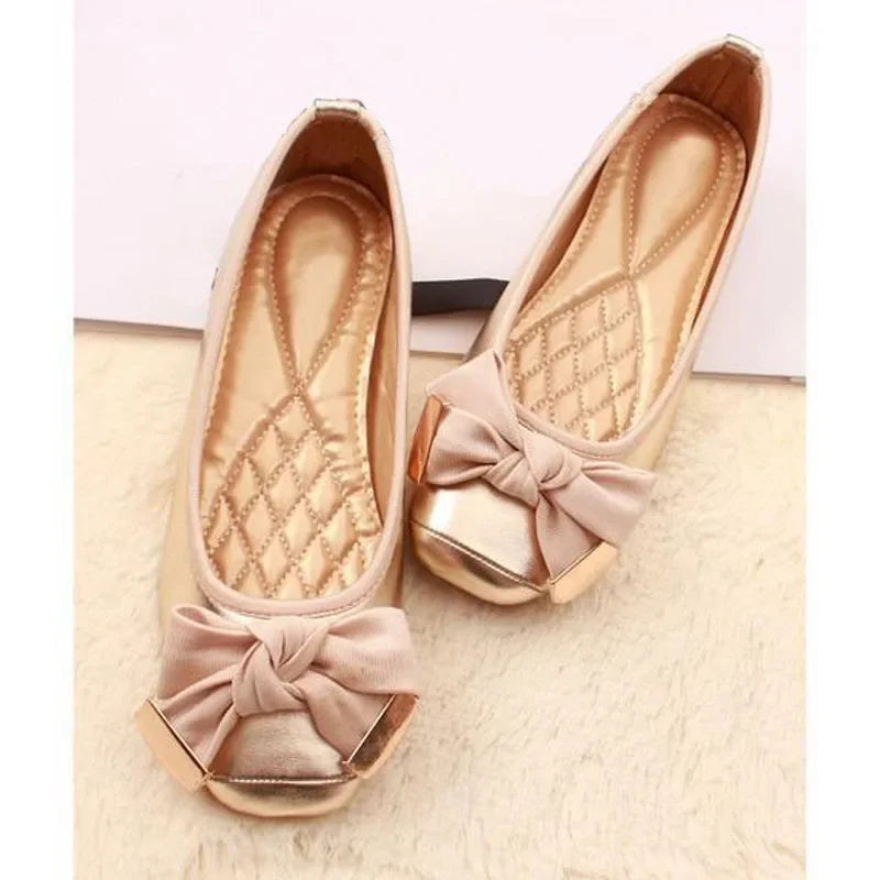 Spring Summer Shoes Women Ballet Flats Sweet Flat Bowknot Laides Brand Shoes Plus Size 41 Black Gold D069