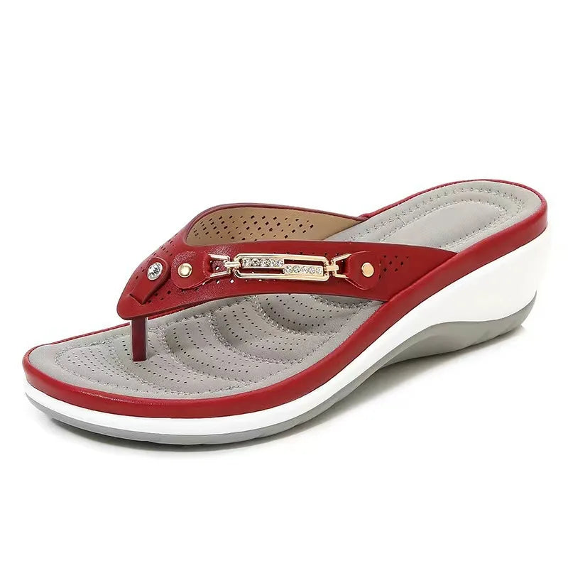 35-43 Shoes for Women Summer Fashion Wedges Metal Button Slides Shoes Beach Sandals Women Outside Platform Slippers Flip Flops