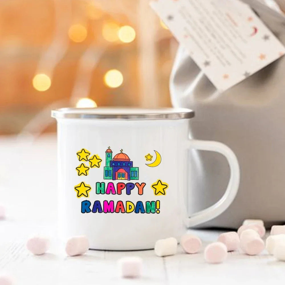 Eid Mubarak Moon Print Creative Coffee Cup Eid Ramadan Party Decor Drinks Wine Juice Cocoa Cups Islamic Muslim Enamel Mugs Gifts