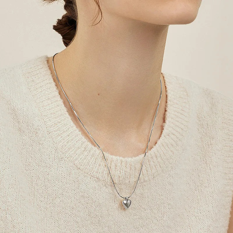925 Sterling Silver Gold Plated Silver Heart Plain Chain Choker Necklace Women Fine Jewelry