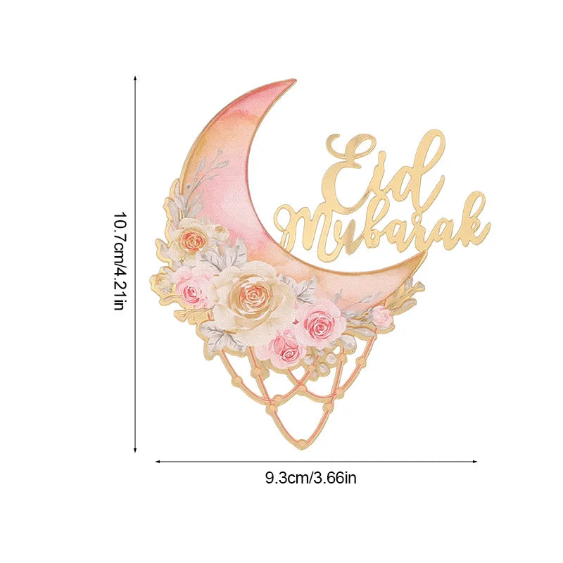 2025 Eid Mubarak Acrylic Cake Topper Moon Flower Cake DIY Decoration Islamic Muslim Festival Party Supplies Eid Ramadan Gift