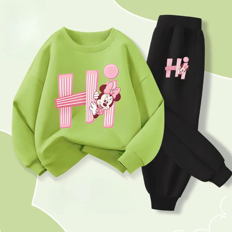 Disney Children's Long Sleeve Pullover Sets Spring New Prinyted Girls' Casual Hoodies Long Pant Two Piece Suit Kids Sweatsuit
