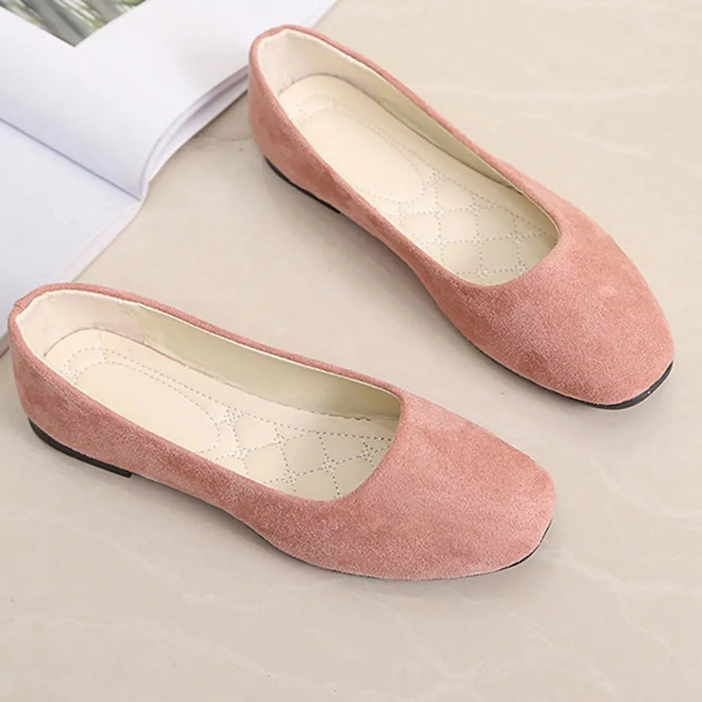 Women Suede Square Flat Heel Shallow Female Shoes Spring Summer Square Toe Basic Concise Women Pumps Size 34-39