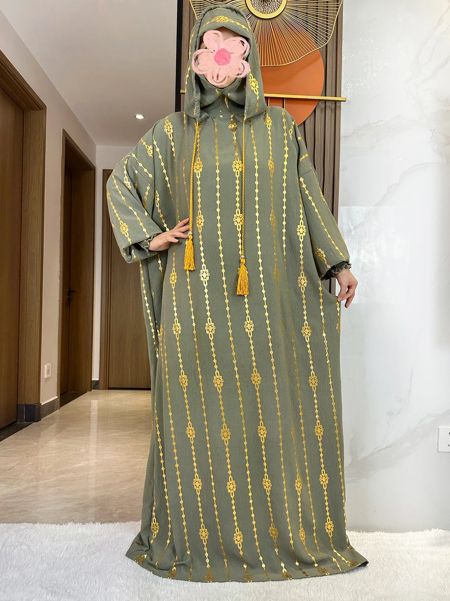 New Cotton Ramadan Muslim Two-Hat Abaya Dubai Turkey Islam Prayer Clothes Gold Dust Dress Islam Women Dress Kaftan