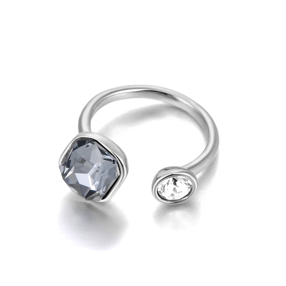 Stainless Steel Trendy Cubic Zirconia Open Adjustable Rings for Women 18K Gold Plated Waterproof Jewelry
