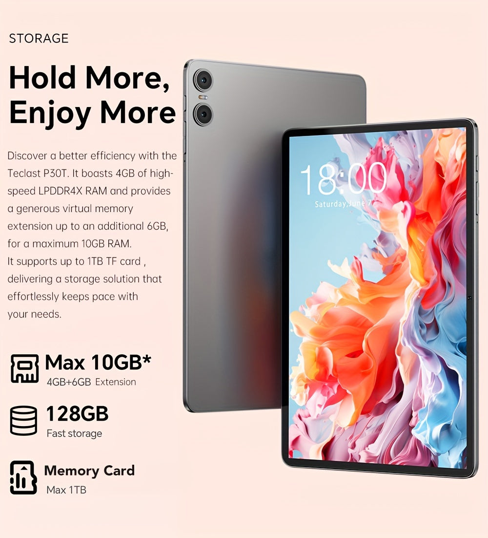 Teclast P30T Tablet 2024 Newest Android 14 10.1 Inch, 4GB RAM+128GB ROM With 1TB Expand Tablet PC, 2 In 1 Tablets With Keyboard, Teclast Case, Protective Film, Wireless Mouse, Earphones, 6000mAh Battery, 1280x800 IPS Display